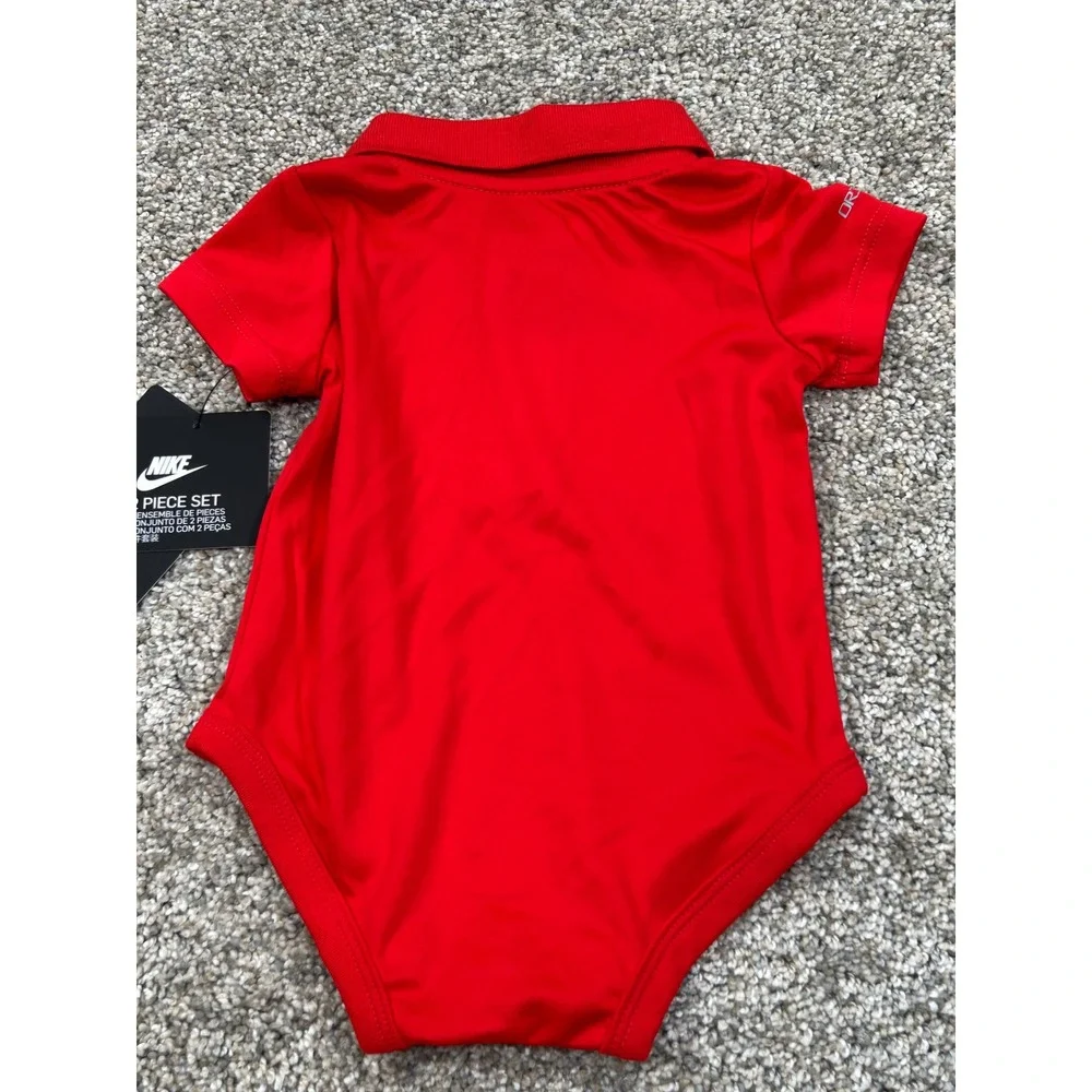 Nike Infant Boys Red Polo Bodysuit Black Shorts Set 3M NEW #0586
